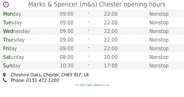 Cheshire Oaks Marks and Spencer Opening Times