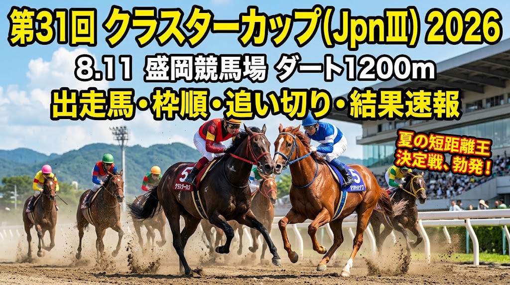 盛岡ダートに雷鳴轟く！クラスターカップ2026完全展望：電撃1200Mを制する最速王者の称号は誰の手に